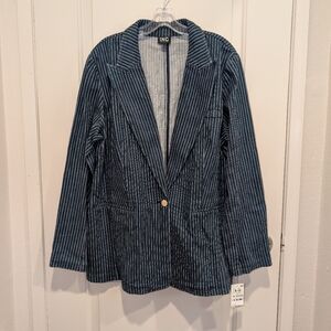 INC International Concepts Women's Blue Striped Jacket Size XL
